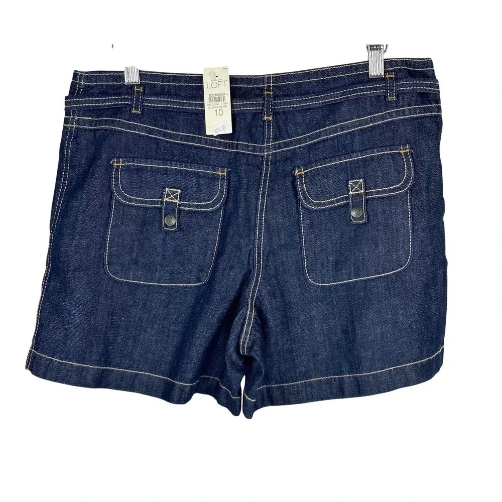 NWT‎ Ann Taylor LOFT Shorts Cotton Linen Blend Blue Chambray Belted Women's 10